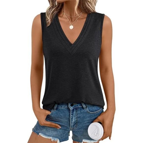 V Neck Tank Tops Womens Casual Sleeveless Flowy Vacation Summer Shirts - Picture 6 of 6